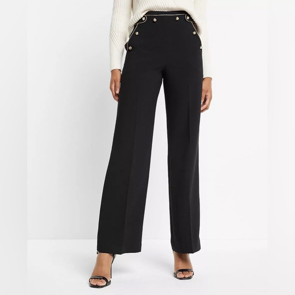 Express Black Gold Buttons Novelty Piped High Waist Wide Leg Pants Women’s Sz 0 - Picture 1 of 16